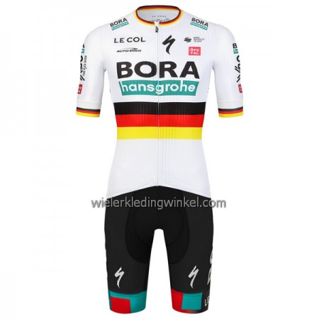Set Fietsshirt + Korte Koersbroek 2023 BORA-Hansgrohe Version Duits Kampioenschap Wit